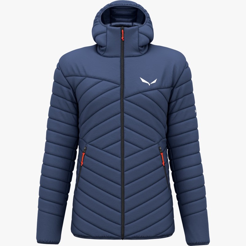 Una chaqueta de plumón para hombre cálida e impermeable para hacer alpinismo y esquí de travesía.